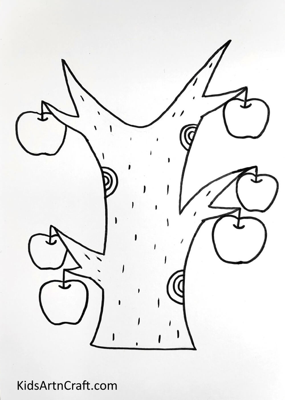 Drawing Apples - Instructions on how to draw apple on tree drawing simply