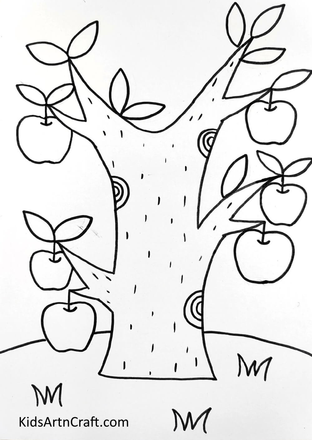 Drawing Leaves And Grass - An easy guide to draw a tree with apples