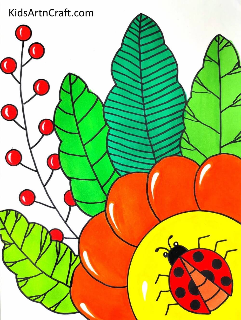 Simple Ladybug On Leaves Painting For Kids
