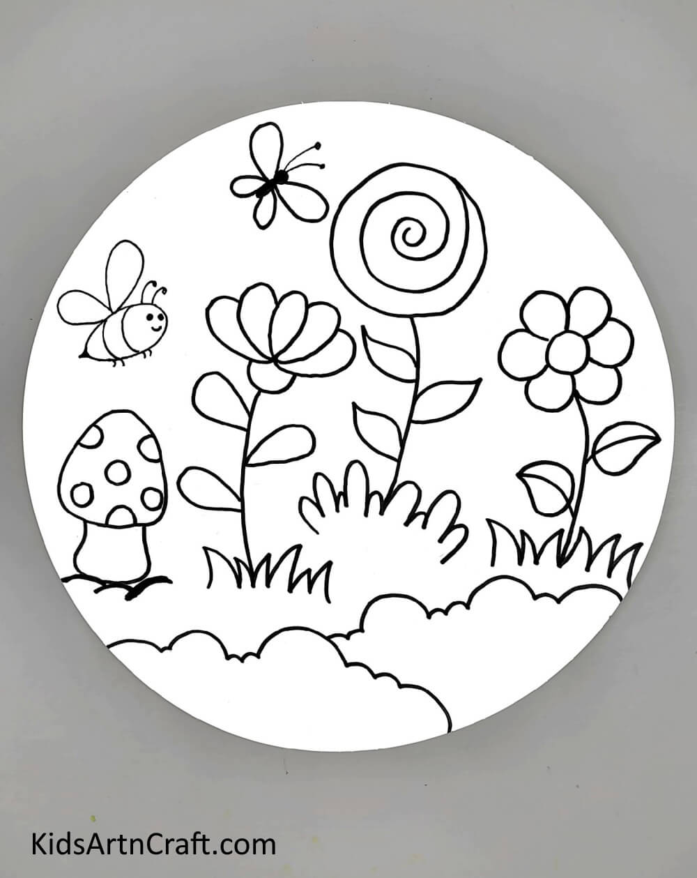 Drawing Bee And Butterfly Grasp the technique of producing a flower garden drawing for children
