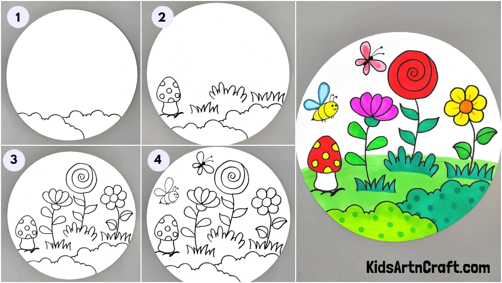 Learn to draw Flower Garden drawing for kids