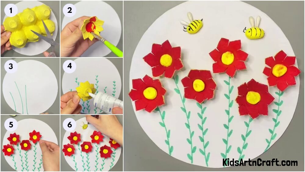Learn To Make Egg Carton Flowers with Bees Craft Tutorial