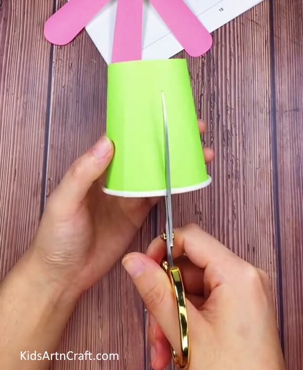 Cutting The Cup Into Strips-Paper Cup Helicopter with a Fan Propeller: A Step-by-Step Tutorial