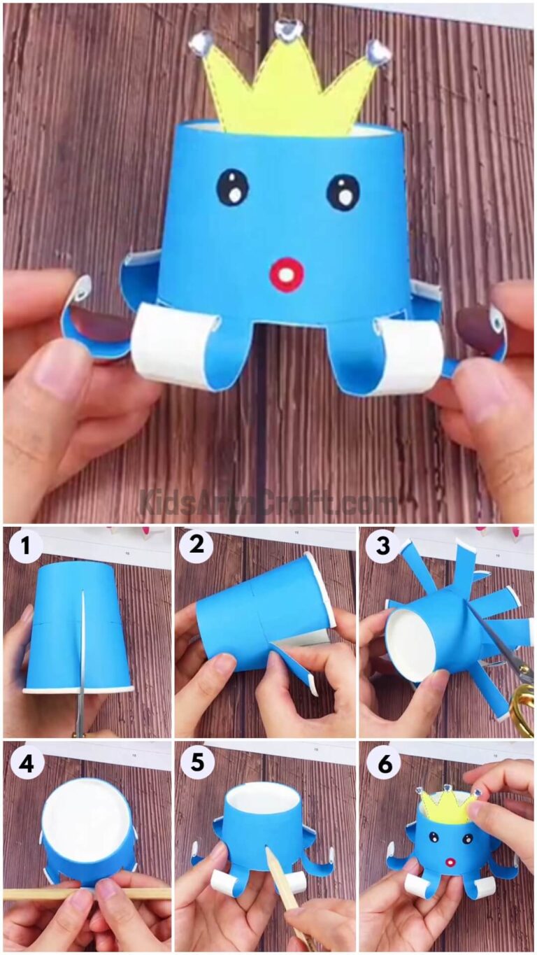 Easy Paper Cup Octopus with Crown Craft Tutorial For Kids - Kids Art ...