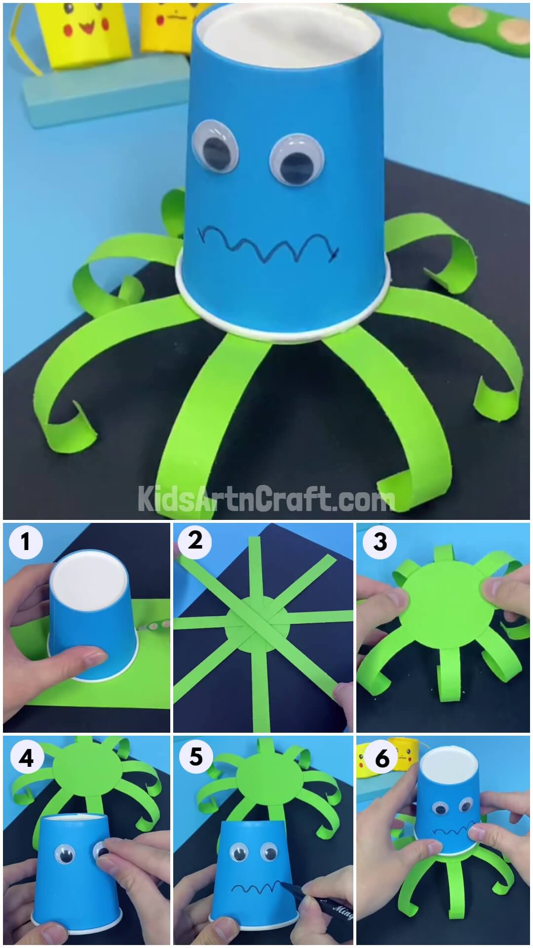 Learn To Make paper cup octopus craft for toddlers