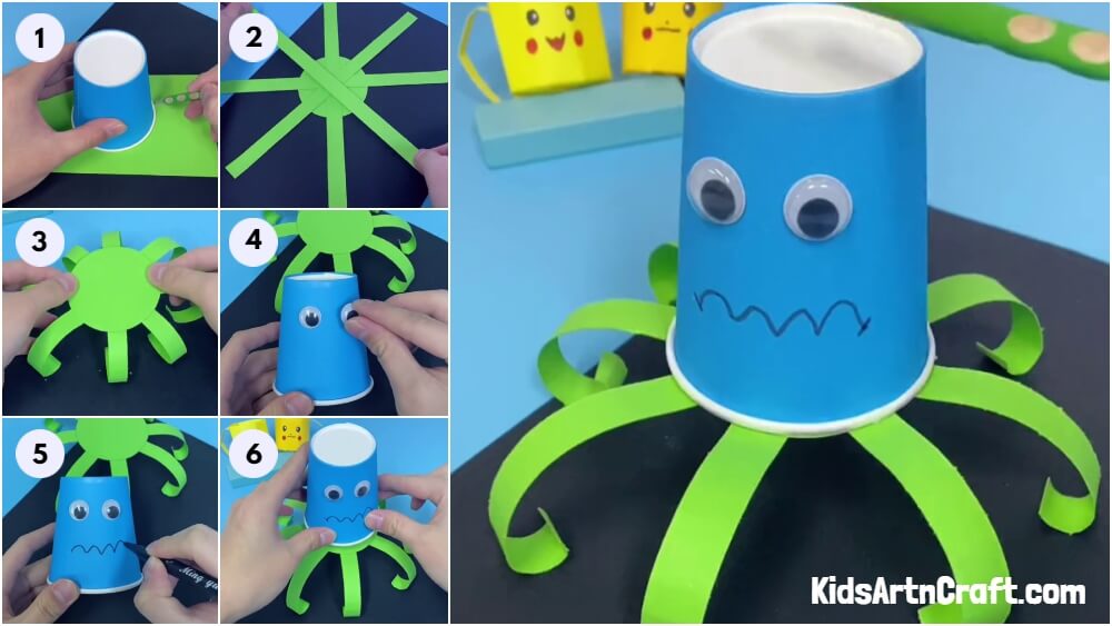 Learn To Make paper cup octopus craft for toddlers