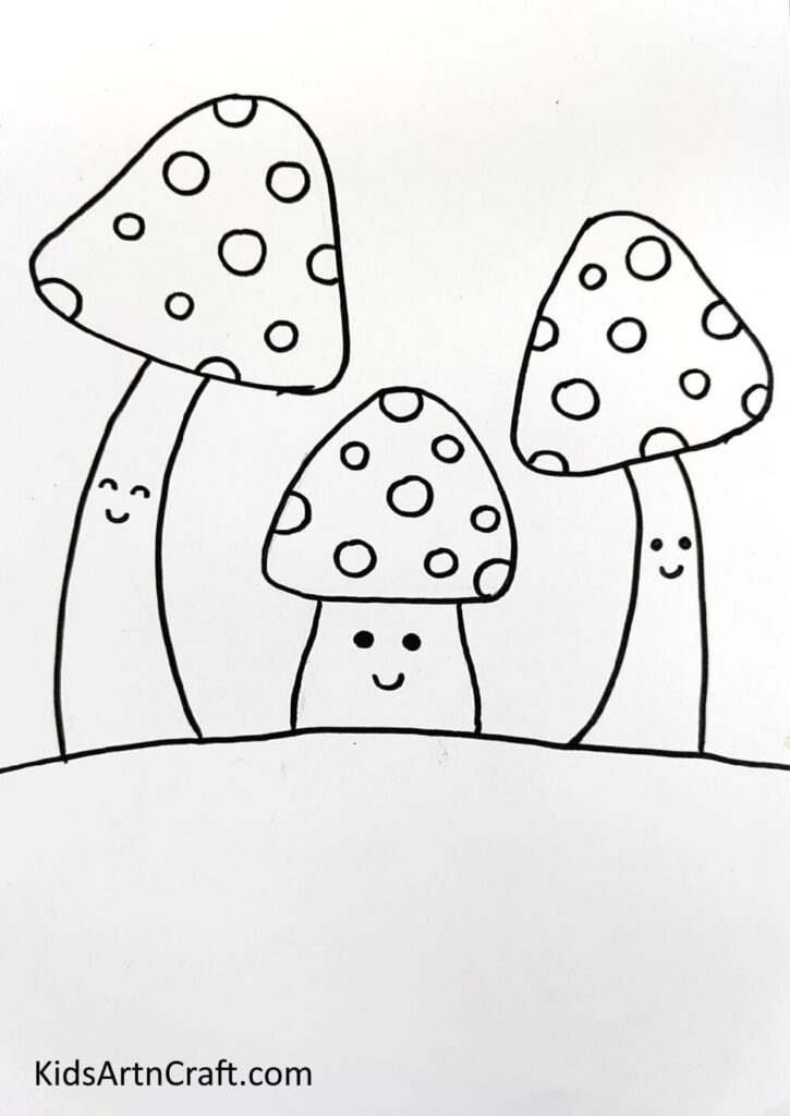 Mushroom Drawing Step by Step Tutorial For Kids - Kids Art & Craft