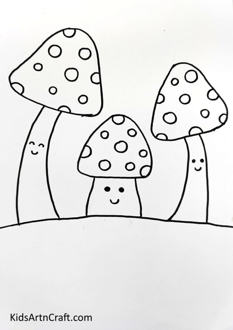 Mushroom Drawing Step by Step Tutorial For Kids Kids Art & Craft