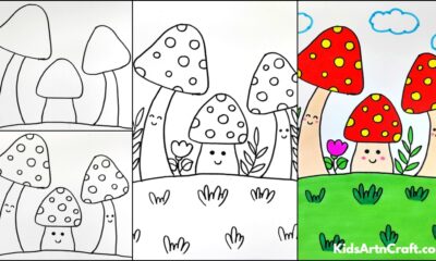 Mushroom Drawing Step by Step Tutorial For Kids