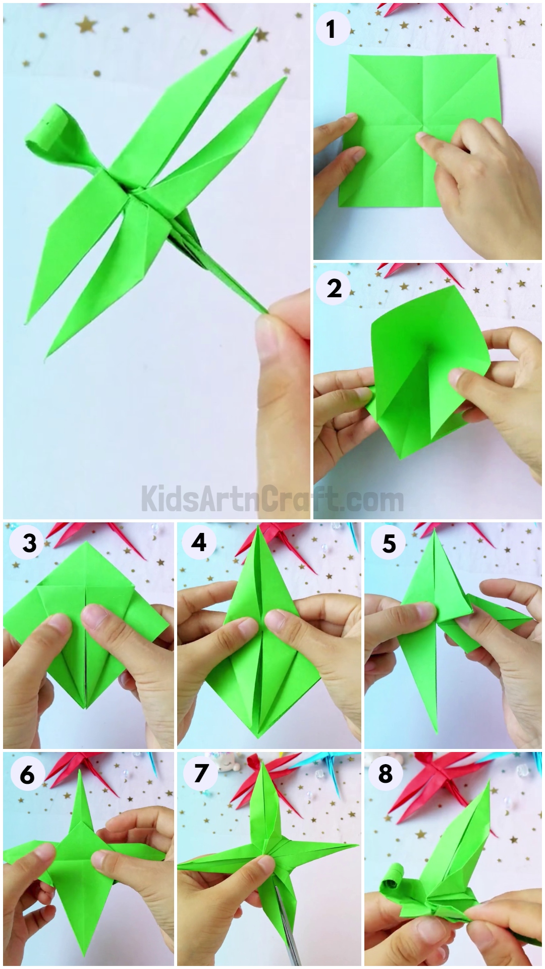 Origami Paper Dragonfly easy tutorial for kids
