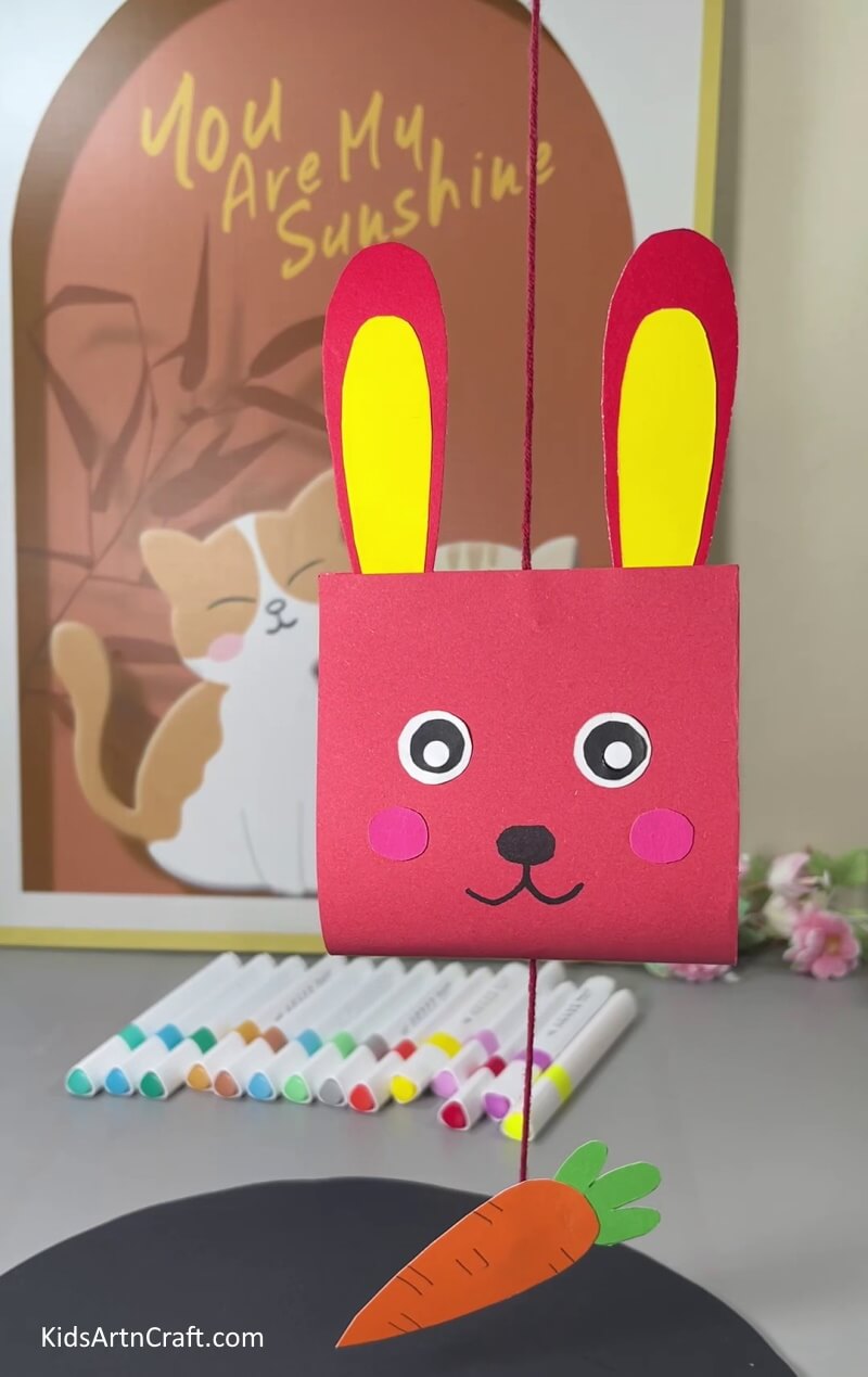 This Is The Final Look Of Our Paper Bunny & Carrot Hanging Craft!- Making an Easy Bunny and Carrot Decoration with Cardboard