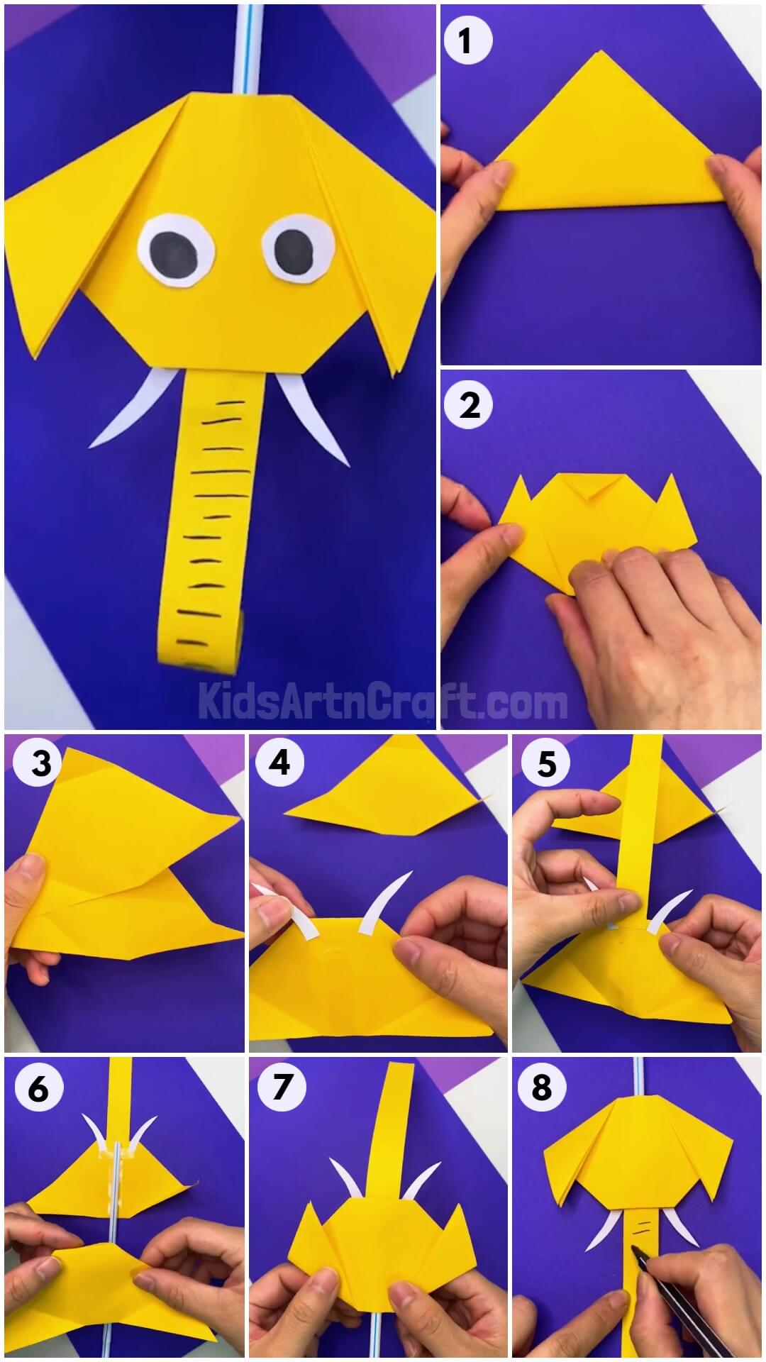  Paper Elephant with moving trunk easy Craft For Kids
