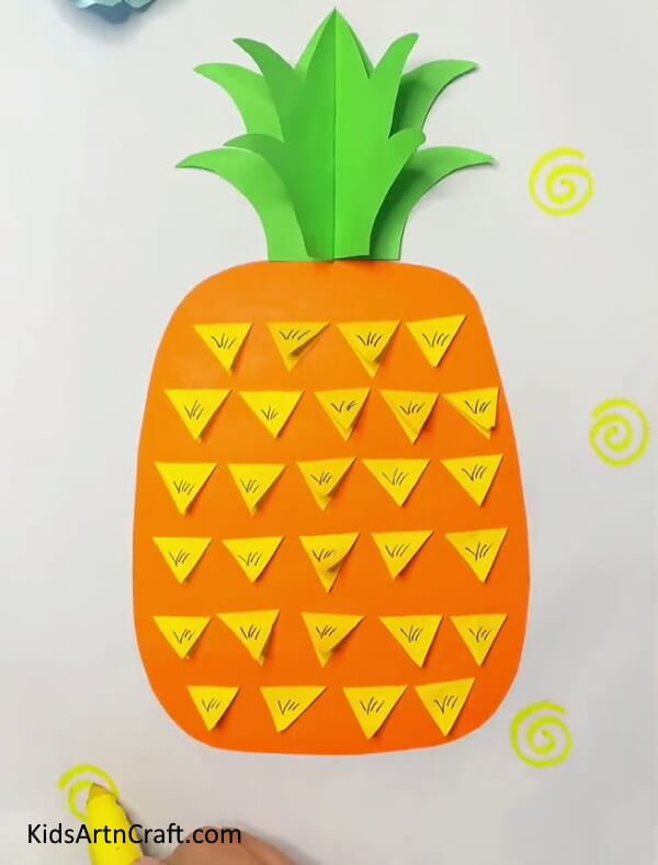 Make Spirals With Yellow Marker/ Sketchpen looking nice for kids- A straightforward guide to constructing Pineapple Paper Art for kids 