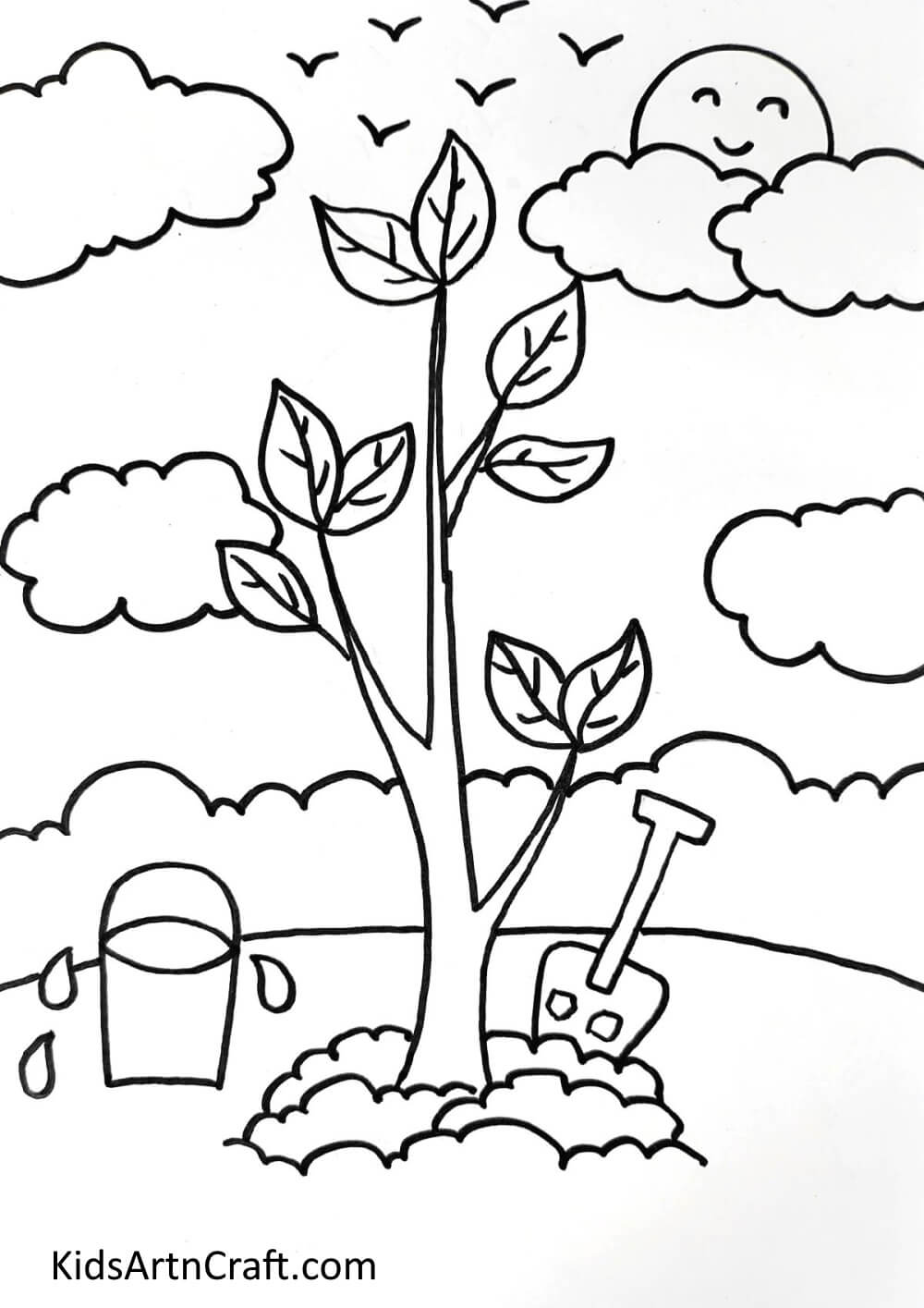 Drawing The Sun, Clouds, And Birds Constructing a Tree Straightforward Design For Conservation Day