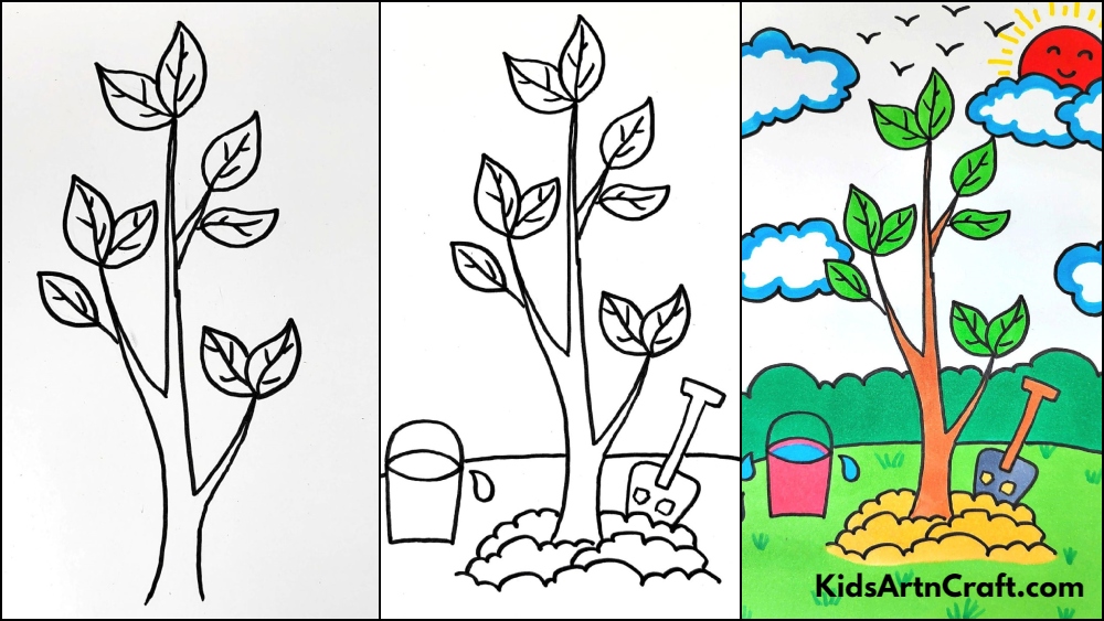 Planting a Tree Easy Drawing For Environment Day