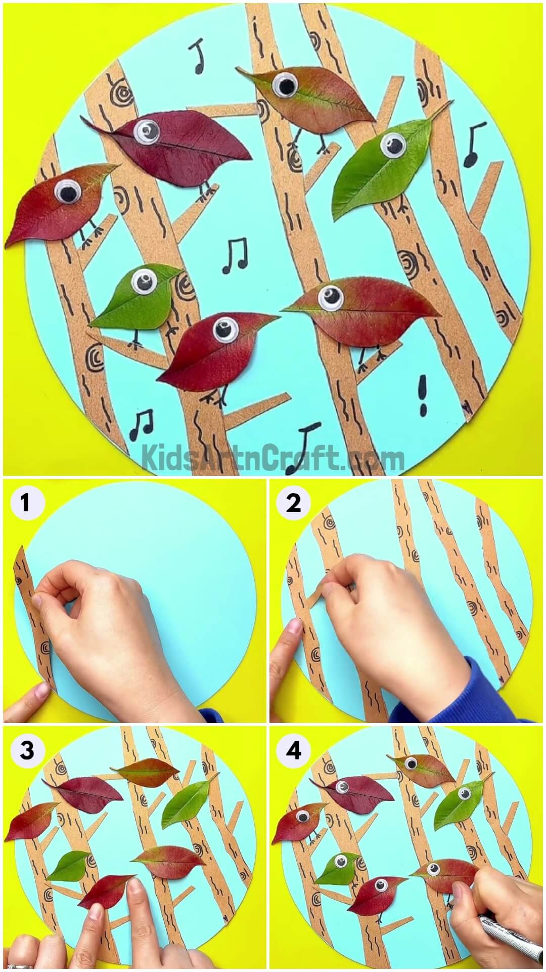 Pretty Birds Singing Leaf Craft Tutorial For Kids