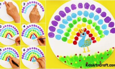 Pretty Peacock Finger Impression Painting Idea For Kids
