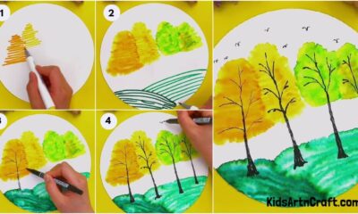 Pretty Tree Landscape Sketchpen Painting Art Idea For Kids