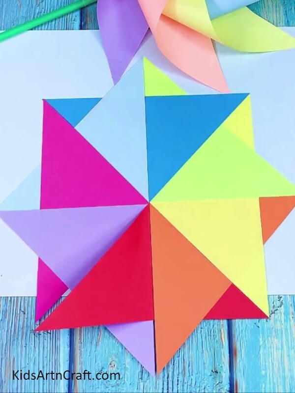 Pasting All Color Papers With Foam Tape How to Assemble a Rainbow Paper Windmill for Novices 