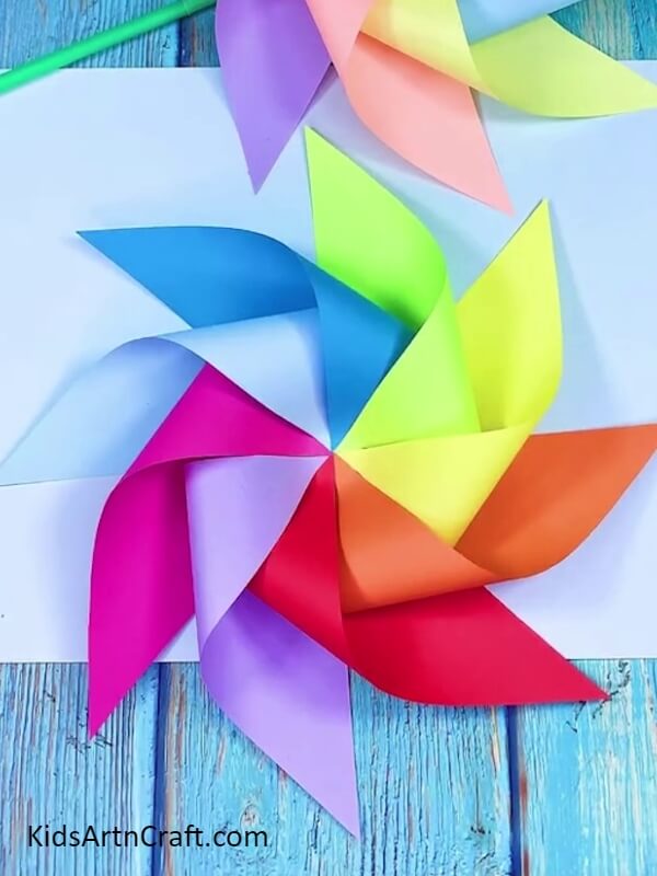 Completing Windmill Blades- A Step-by-Step Guide to Making a Rainbow Paper Windmill 