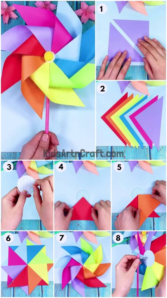Rainbow Paper Windmill Step-by-step Tutorial For Beginners - Kids Art ...