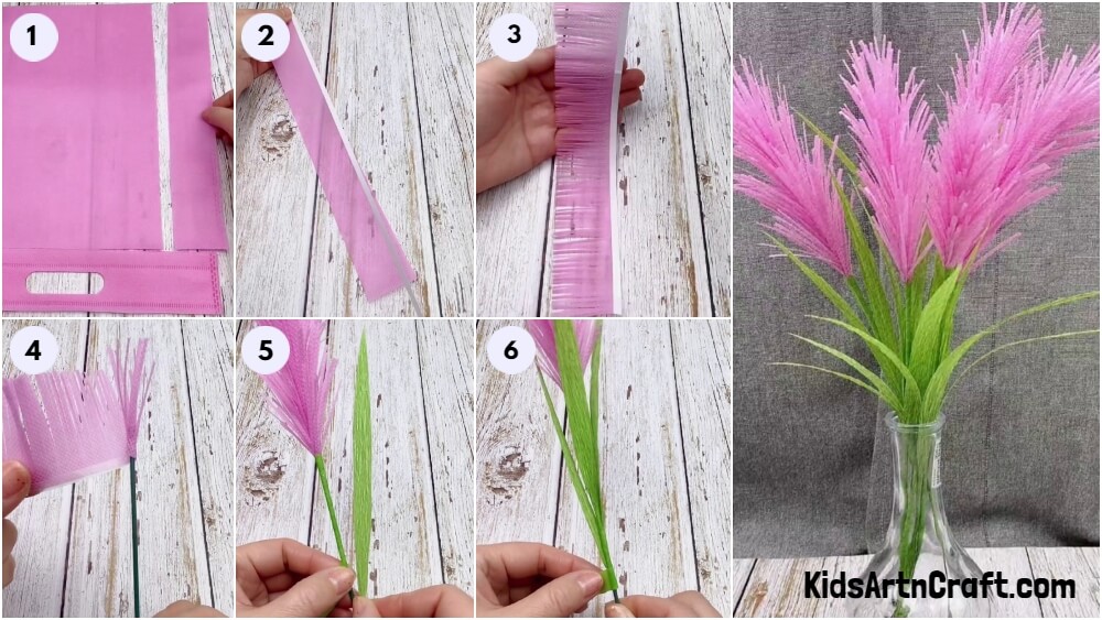 Realistic Crepe Paper Pompus Flower Craft Idea For Beginners