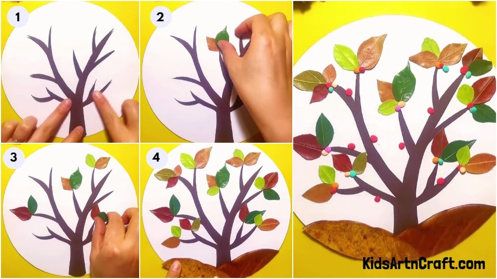 Realistic Tree Craft Using Fall Leaves Step-by-step Tutorial