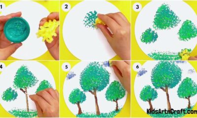 Realistic Tree Landscape Stamp Painting Using Fruit foam