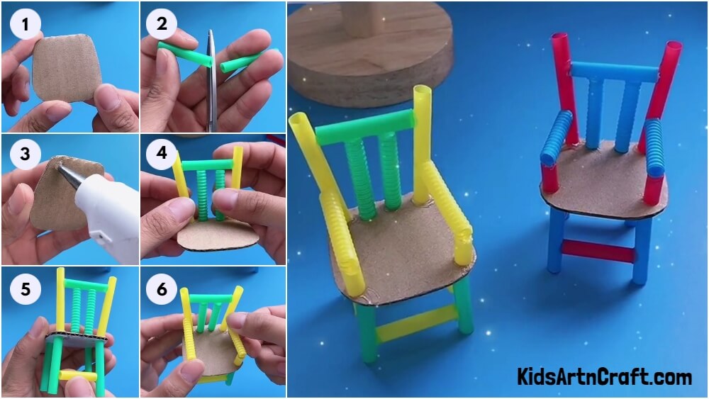 Recycled Cardboard & Plastic Straw Chair Craft Step-By-Step Tutorials