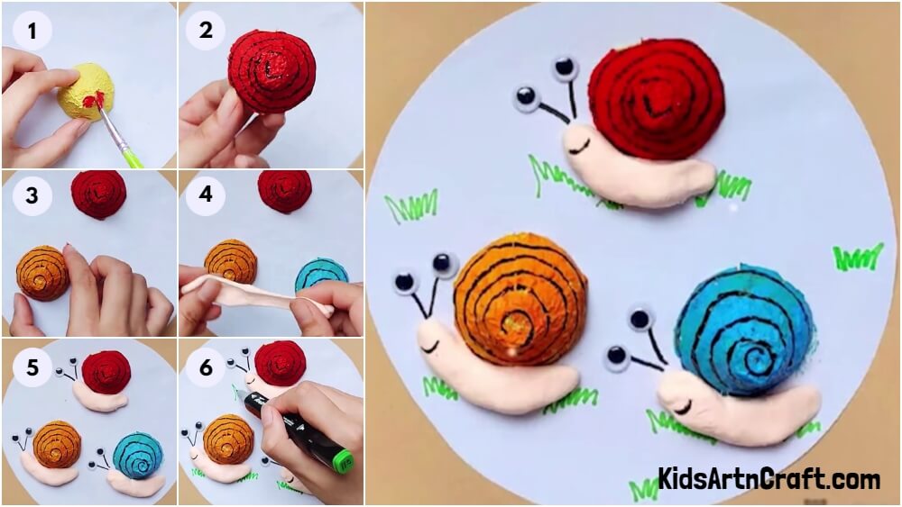 Recycled Egg Carton Snails Craft Tutorial For Kids