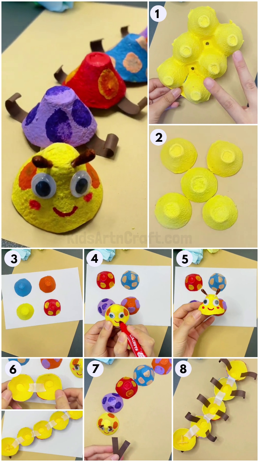 Reuse Egg Carton Caterpillar Simple Craft Tutorial For Kids
