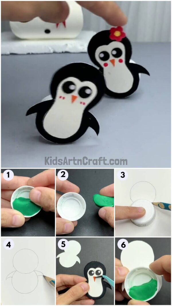Rocking Paper Penguin Toy Using Bottle Cap And Clay