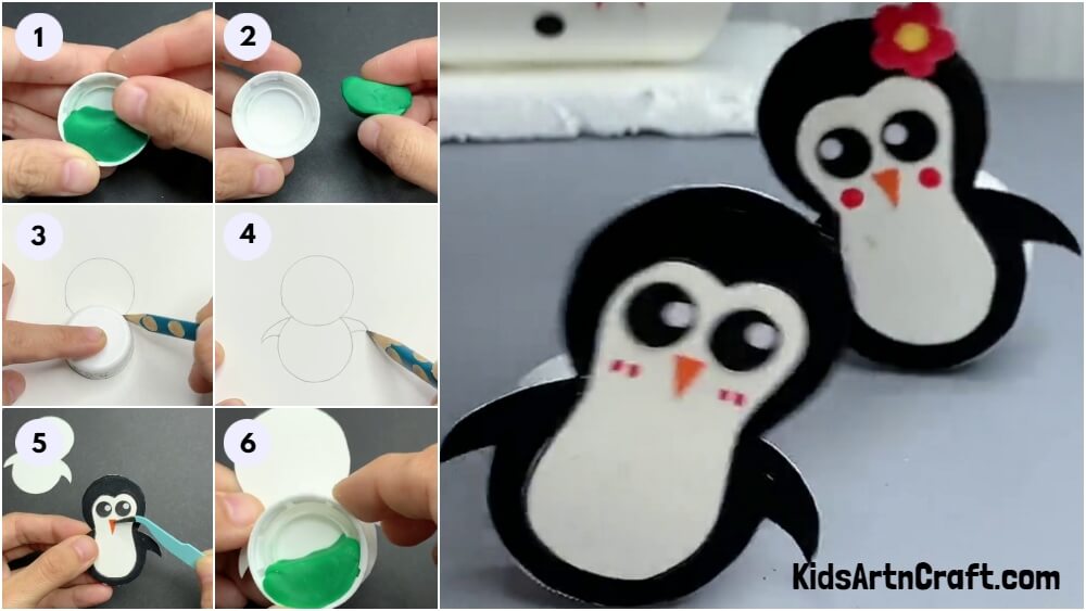 Rocking Paper Penguin Toy Using Bottle Cap And Clay
