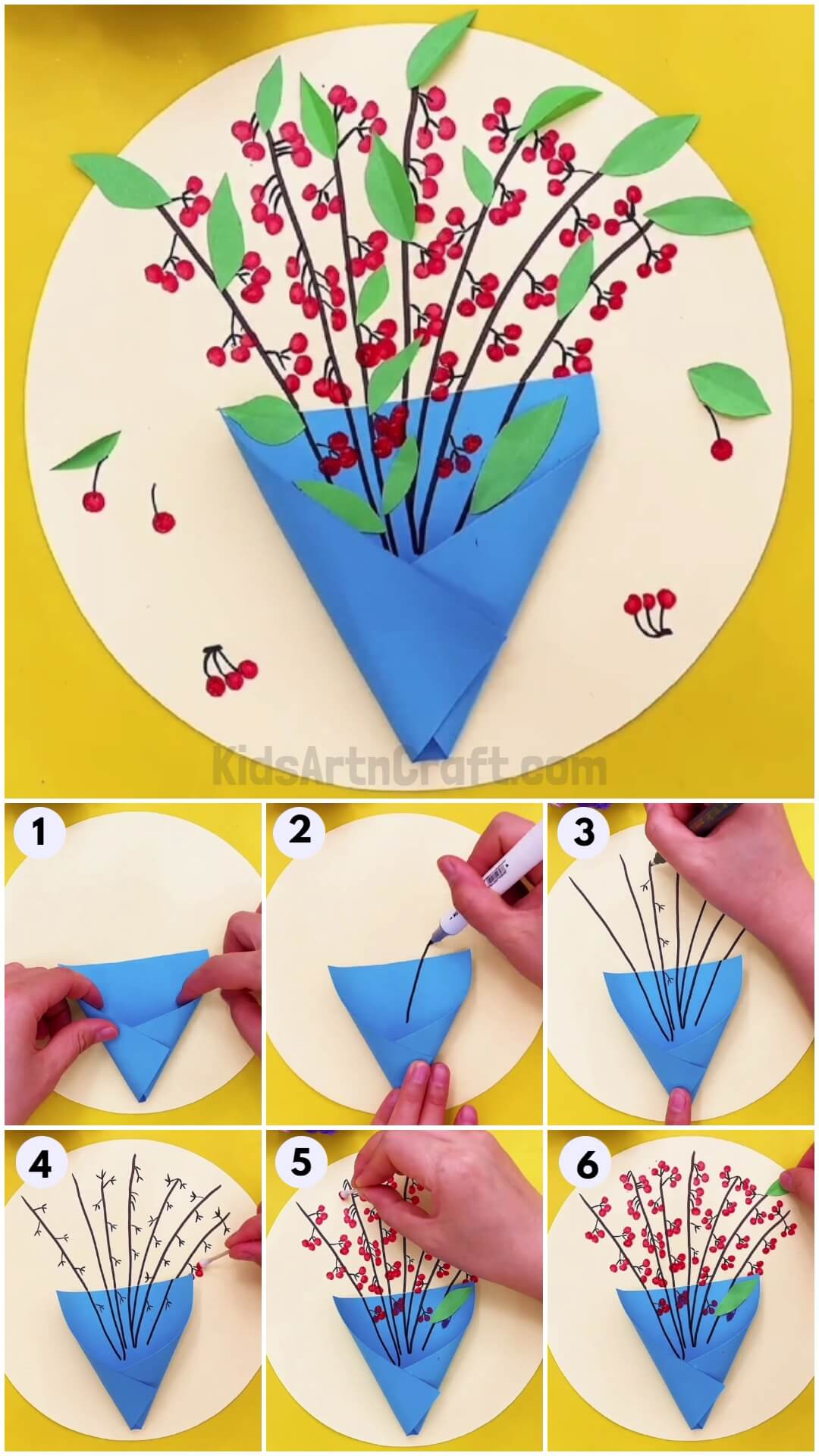 Tiny Red Flowers Bouquet Artwork Craft Idea For Kids