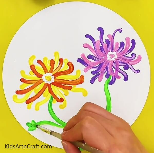 Making The Green Leaves-A Creative Way to Paint Flowers Using Cotton Earbuds
