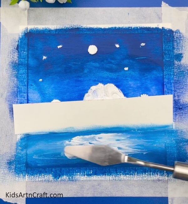 Fill White Paint with Palette Knife- Original Wintery Snowy Mountain Paintings for the Kiddies
