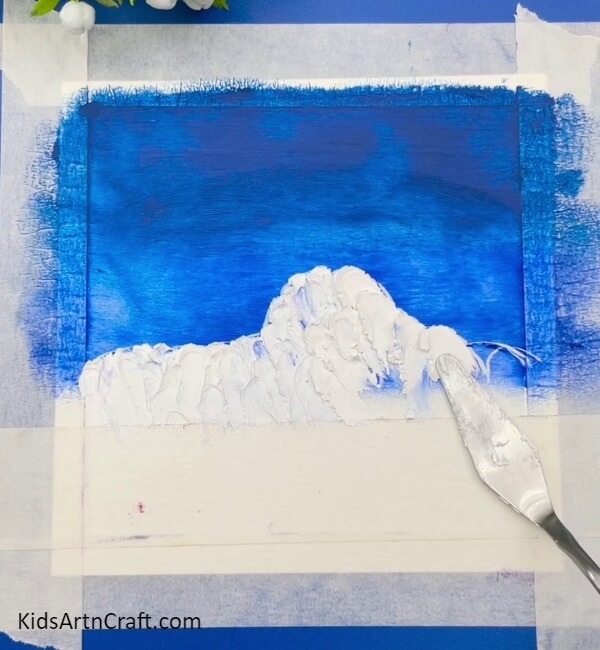 Keep Filling White Paint with Palette Knife- Unusual Wintery Snowy Mountain Pictures for Kids 