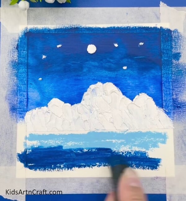 Scribble Light Blue and Dark Blue Oil Pastel- Imaginative Wintery Snowy Mountain Paintings for Tots 