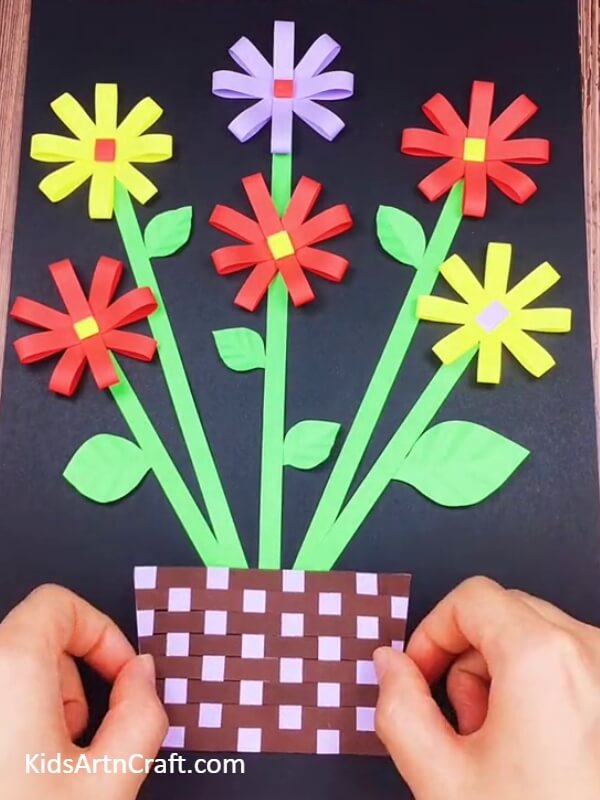 Paste the basket cutout- Tutorial for Making a Striking Paper Flower Pot for Beginners 