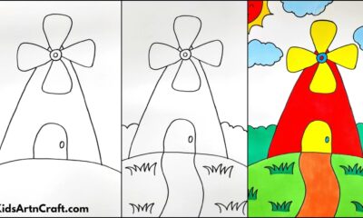 Windmill Drawing And Coloring Tutorial For Kids