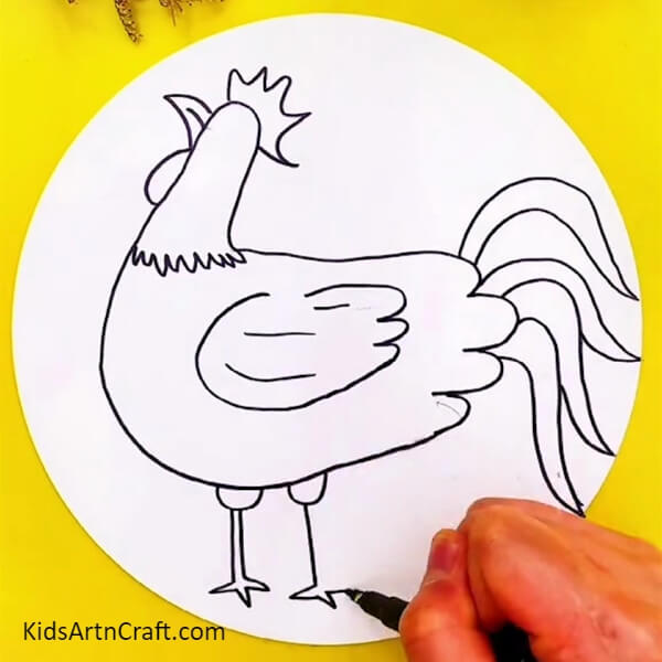 Finish The Drawing By Making Its Feet- A Quick and Easy Way to Draw a Hen
