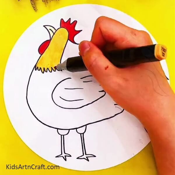Let Us Begin To Color It, Using Sketch Pens- A Step-By-Step Tutorial on Drawing a Hen Easily