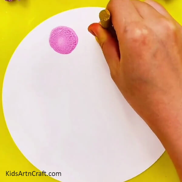 Make Circles With Pink Paint With A Big Mop Brush- Crafting a Rose Bouquet Easily for the Uninitiated 