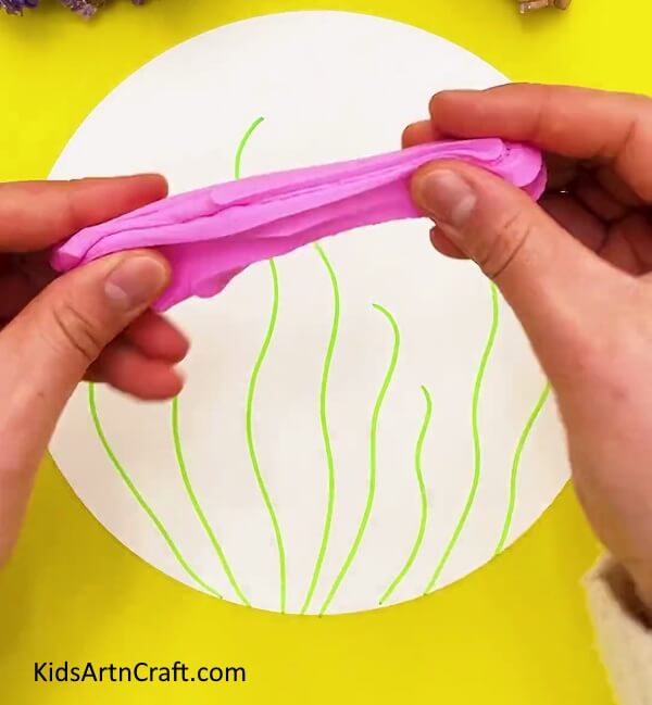 Taking Out A Piece Of Pink Clay- A Simple Tutorial On Crafting Clay Blooms For Little Ones 
