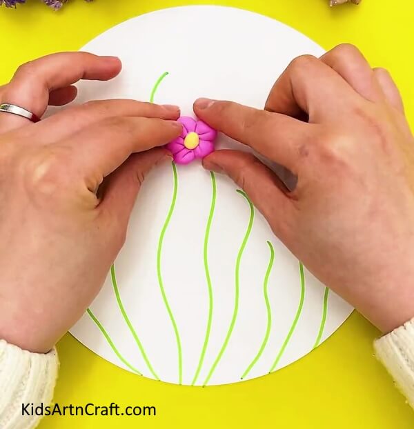Completing And Sticking The Flower- A Tutorial To Make Clay Flowers Easily For Children 