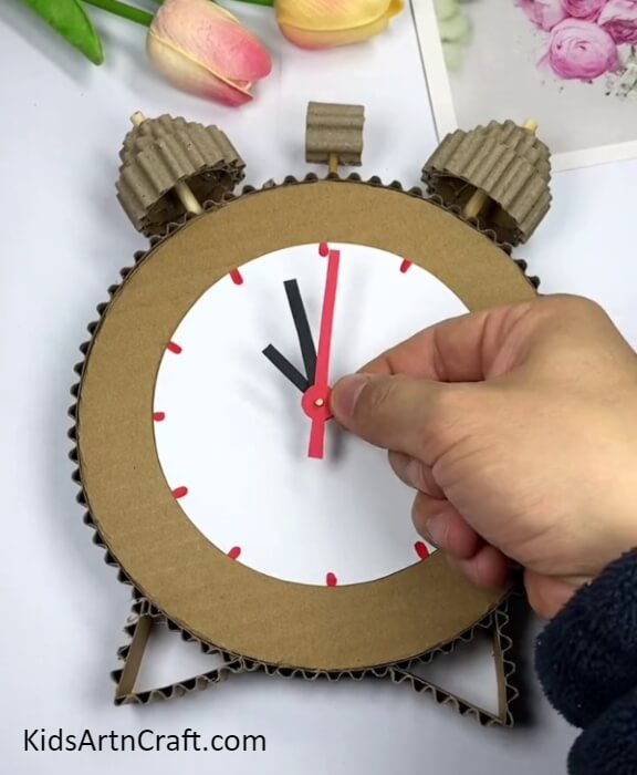 Sticking The Hands With All Pin- Crafting an Alarm Clock with Cardboard and Reused Items -A Fun Activity for Kids 
