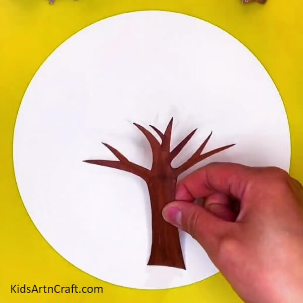 Pasting A Tree Trunk Cutout- Step-by-step Directions for Crafting a Love Tree out of Clay for Kids 