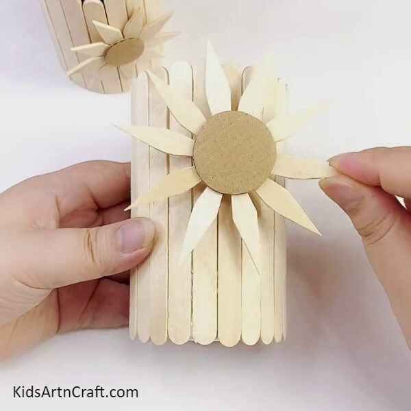 Pasting A Sunflower-Make a Colorful Sunflower Stand Using Popsicle Sticks - A Tutorial for Kids 