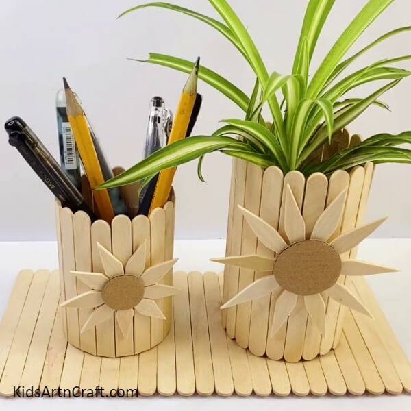 Your Pencil And Vase Stand Is Ready!- Kids Can Easily Make a Sunflower Stand Craft with Popsicle Sticks 