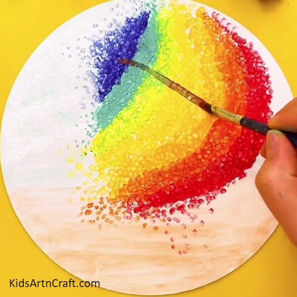Using a paint brush- A colorful Rainbow Tree painting for novice painters